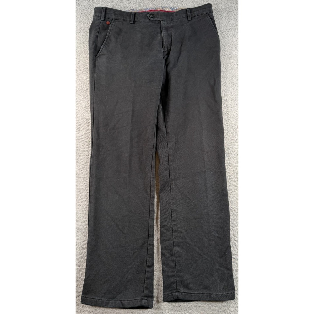 Meyer Madrid Trousers Mens 34x29 Black Chino Pants Flat Front Stretch Lined